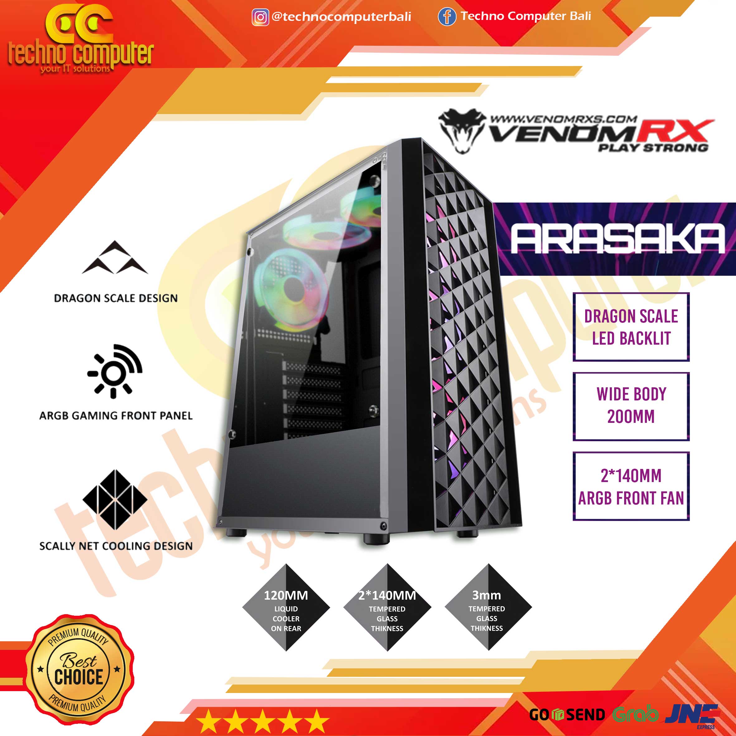 CASING VenomRX ARASAKA - FREE 2pcs140mm RGB Fan