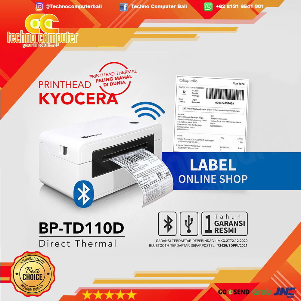 PRINTER BARCODE THERMAL BLUEPRINT BP-TD110D BLUETOOTH