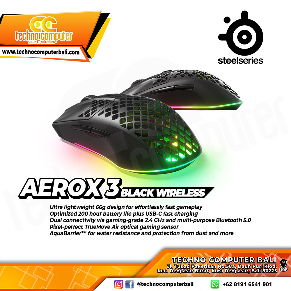 STEELSERIES AEROX 3 Wireless Black - Gaming Mouse Wireless