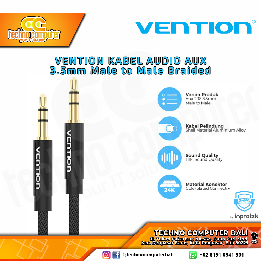 VENTION KABEL AUDIO AUX 3.5mm Male to Male Fabric Braided - BAG 1M