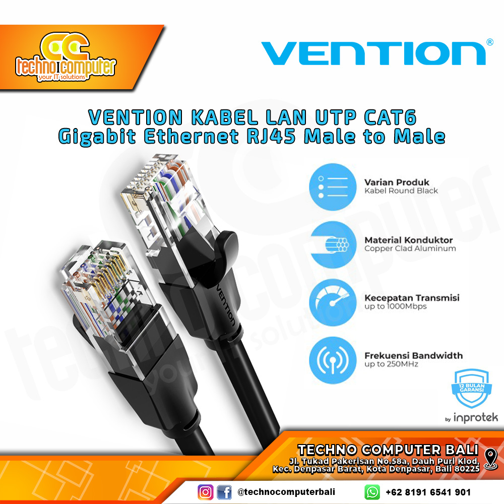 VENTION KABEL JARINGAN - LAN Cat6 UTP Gigabit Ethernet RJ45 - IBE 2M BLACK