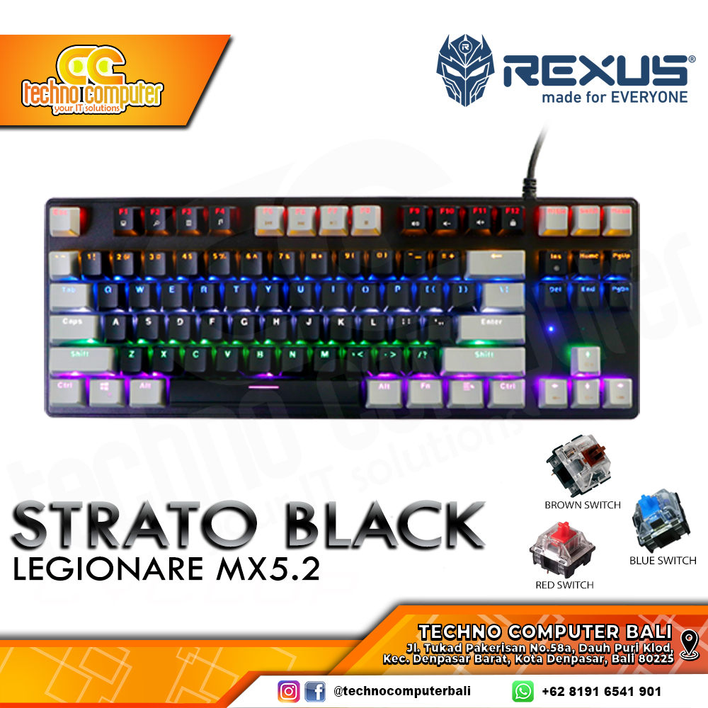 REXUS LEGIONARE MX5.2 TKL Black/Grey - Mechanical Blue Switch - Gaming Keyboard