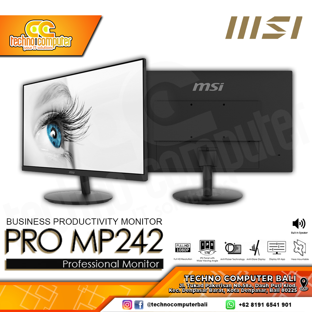 MSI PRO MP242 Professional Monitor - 24 inch, FHD (1920 x 1080), IPS, 75Hz, 5ms