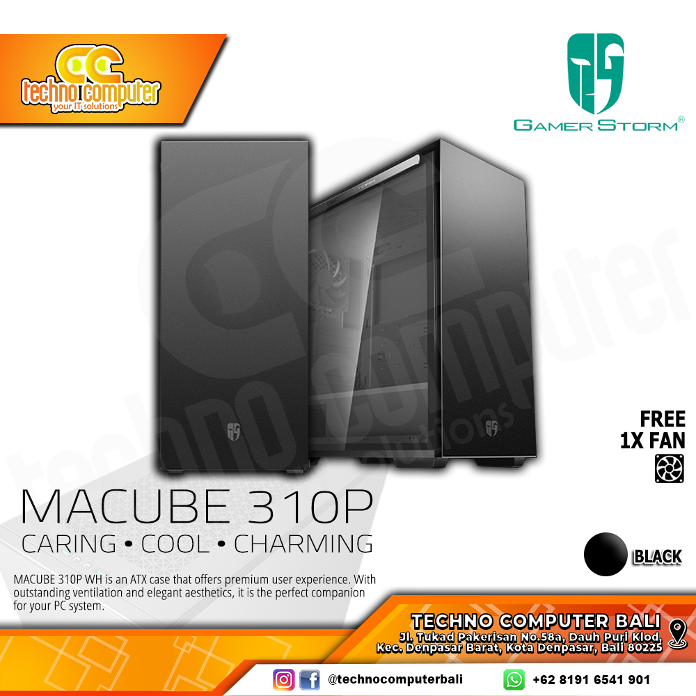 CASING DEEPCOOL MACUBE 310P Black - Mid Tower ATX Case Tempered Glass (Free 1x Fan)