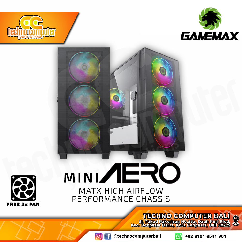 CASING GAMEMAX AERO MINI+PSU - M-ATX TEMPERED CASE - Free 3x RGB Fans