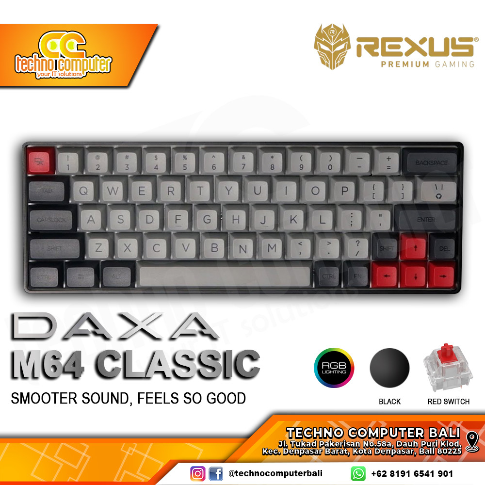 REXUS DAXA M64 CLASSIC Black - Mechanical Red Switch - Gaming Keyboard