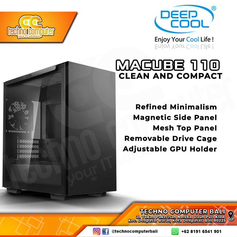 CASING DEEPCOOL MACUBE 110 Black - Mid Tower mATX Case Tempered Glass (Free 1x Fan)