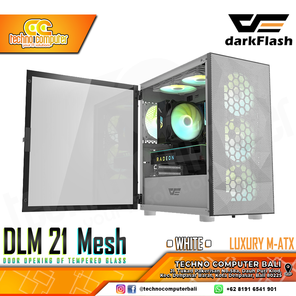 CASING DARKFLASH DLM21 Mesh White - Mid Tower mATX Case Tempered Glass