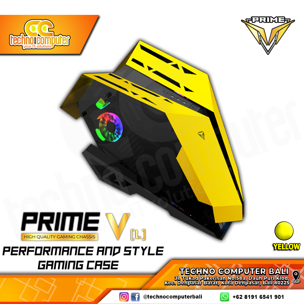 CASING PRIME GAMING V-[L] Yellow - ATX Case Tempered Glass