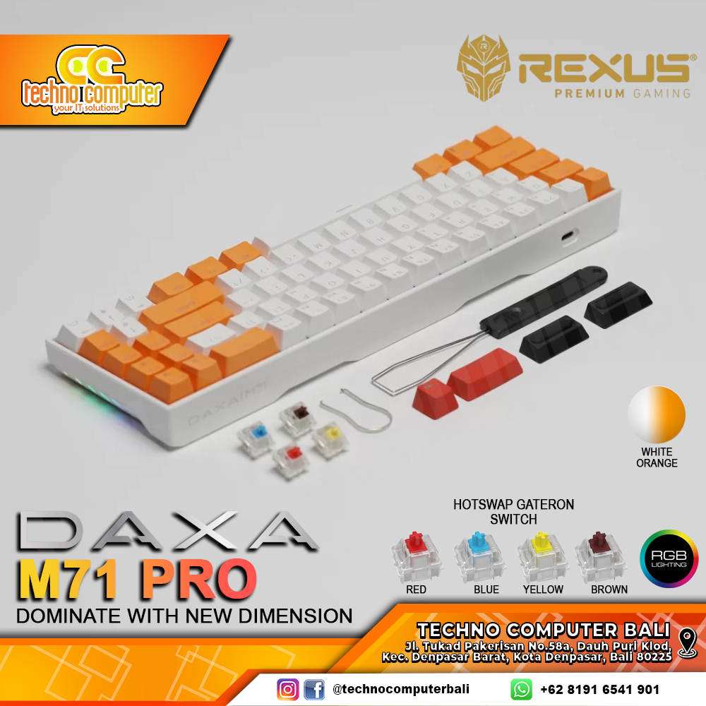 REXUS DAXA M71 PRO Orange/White - Mechanical Blue Switch - Gaming Keyboard