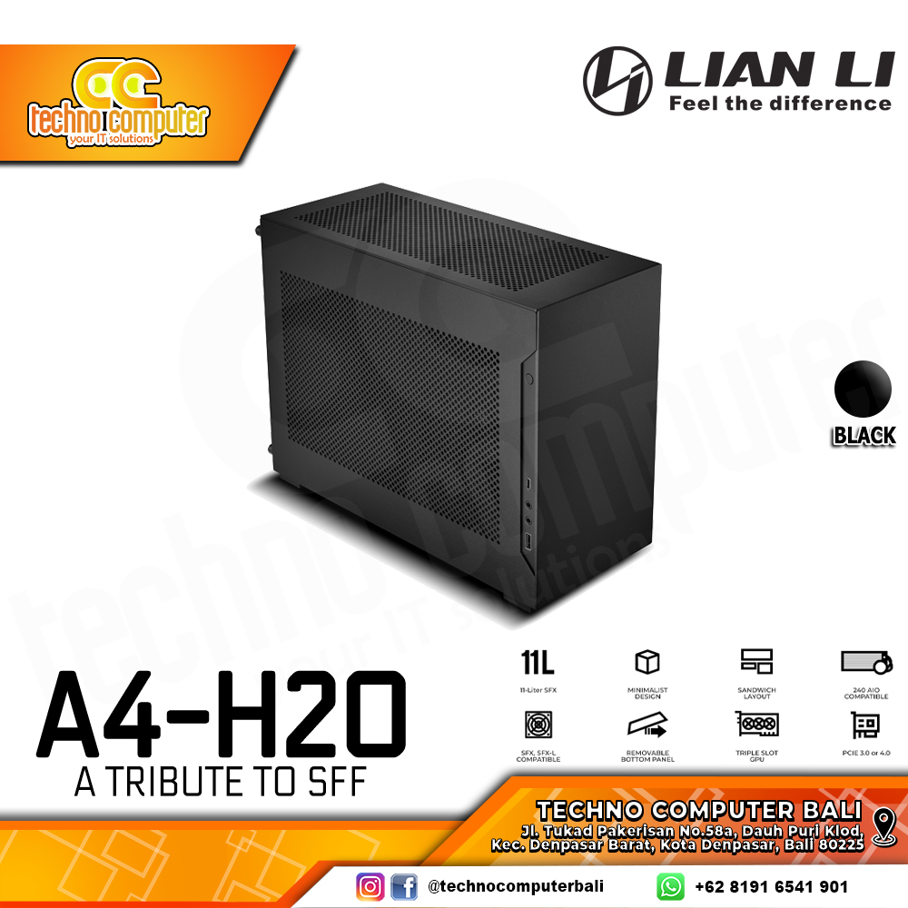 CASING LIAN LI A4H2O Gen4 Black - Mini Tower Aluminium Mesh mITX Case