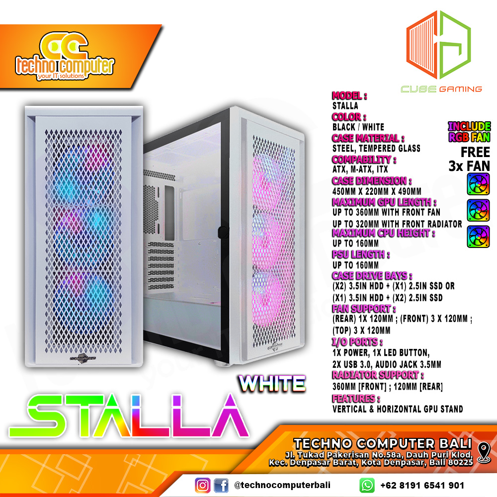 CASING CUBE GAMING STALLA White - Mid Tower ATX Case Tempered Glass