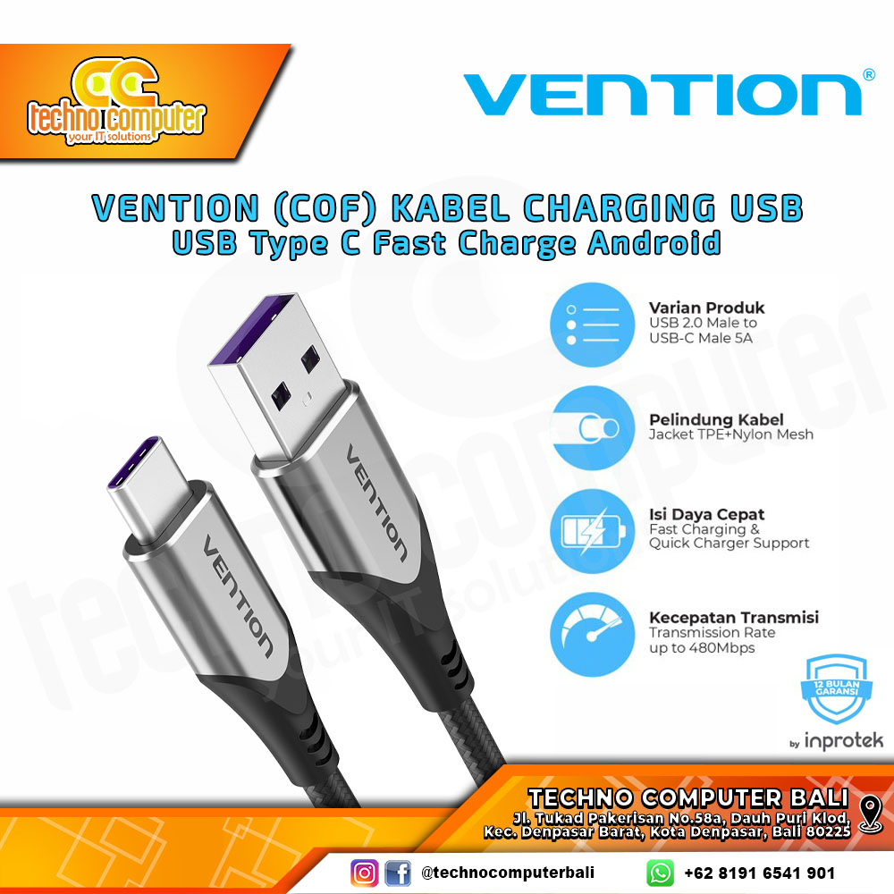 VENTION KABEL USB - Type-C Fast Charge Android 5A - COF 1M