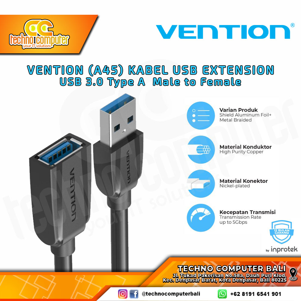 VENTION USB EXTENSION - USB 3.0 Male to Female - A45 1M