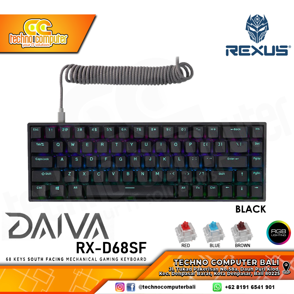REXUS DAIVA RX-D68SF Black - Mechanical Red Switch - Gaming Keyboard