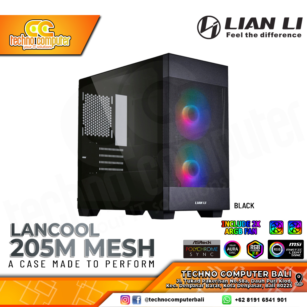 CASING LIAN LI LANCOOL 205M Mesh Black - Mid Tower mATX Case Tempered Glass (Free 2x ARGB Fan)