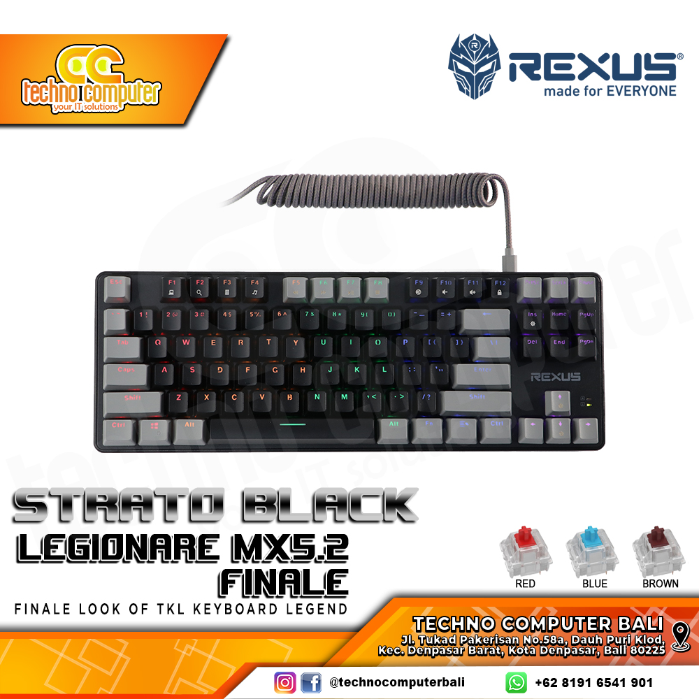 REXUS LEGIONARE MX5.2 FINALE TKL Black/Grey - Mechanical Red Switch - Gaming Keyboard