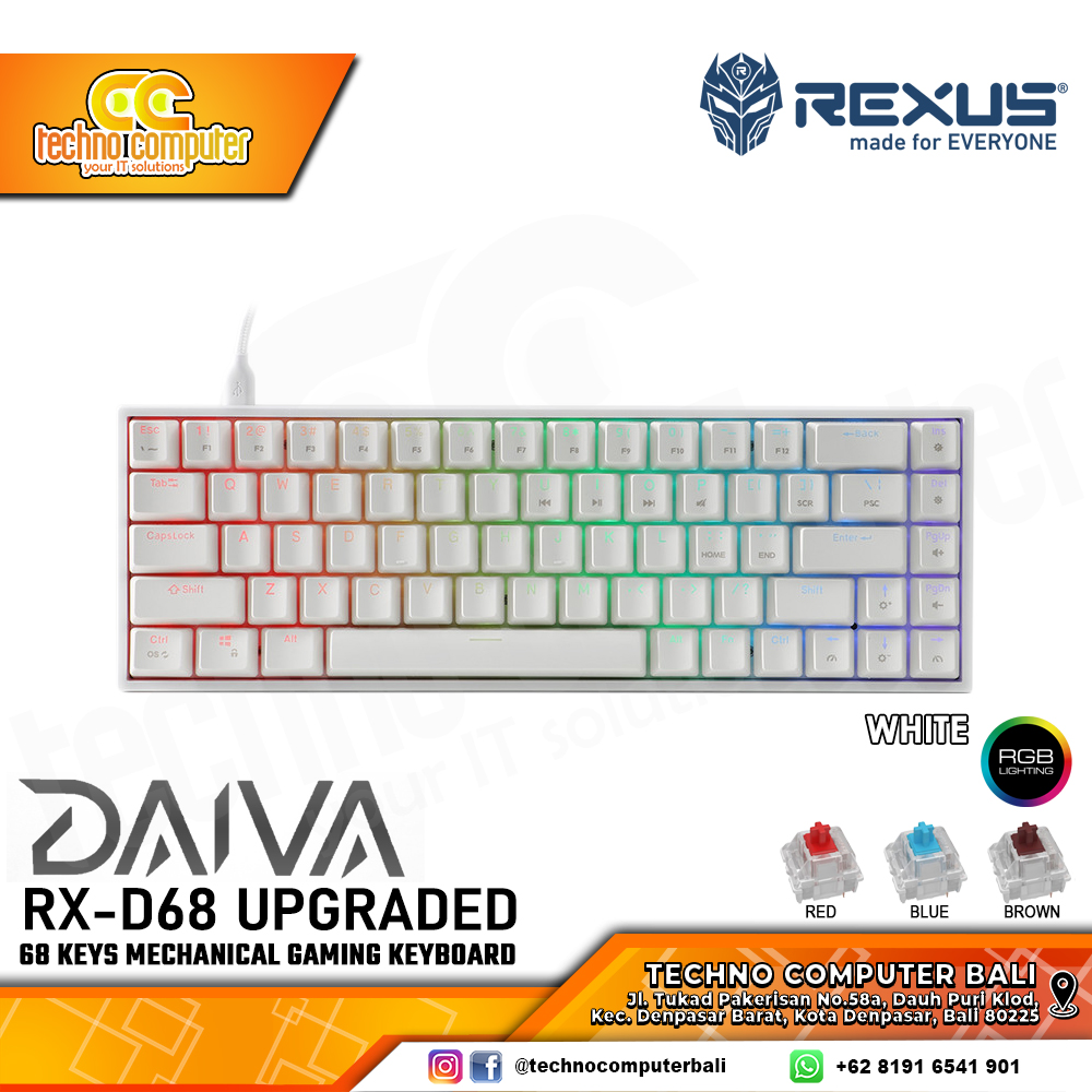 REXUS DAIVA RX-D68 White Upgraded - Mechanical Brown Switch - Gaming Keyboard