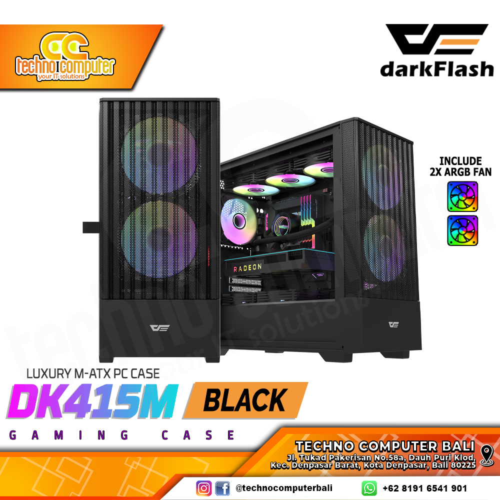 CASING DARKFLASH DK415M Mesh Black - Mid Tower mATX Case Tempered Glass (Free 2x Fan ARGB)