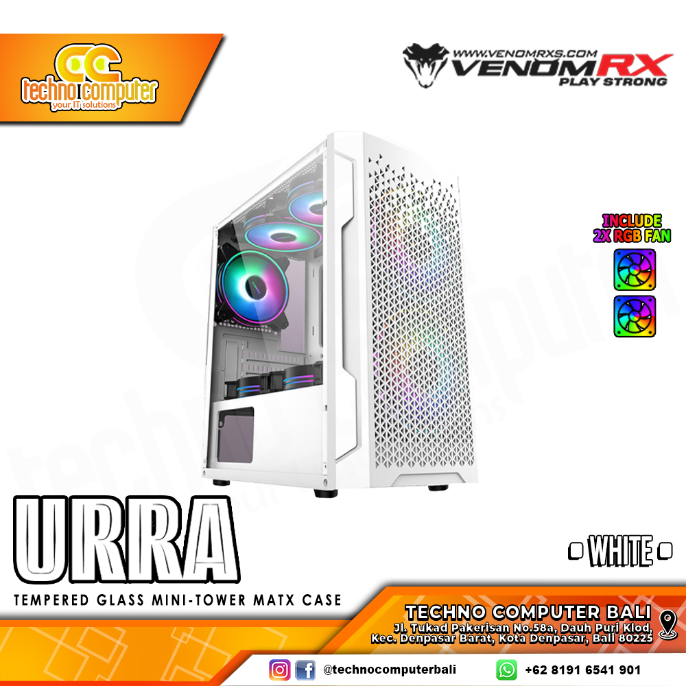 CASING VENOMRX URRA White - Mini Tower mATX Case Tempered Glass (Free 2x RGB Fan)