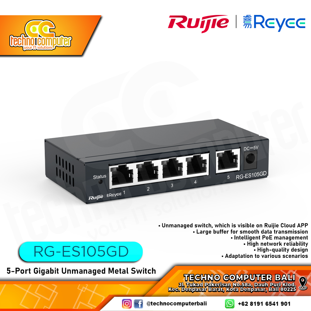 SWITCH HUB RUIJIE/REYEE RG-ES105GD 5-Port Gigabit Unmanaged Non-PoE Switch