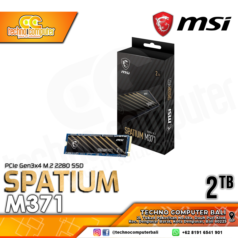 SSD MSI SPATIUM M371 M.2 NVMe 2280 PCIe Gen3 x4 - 2TB