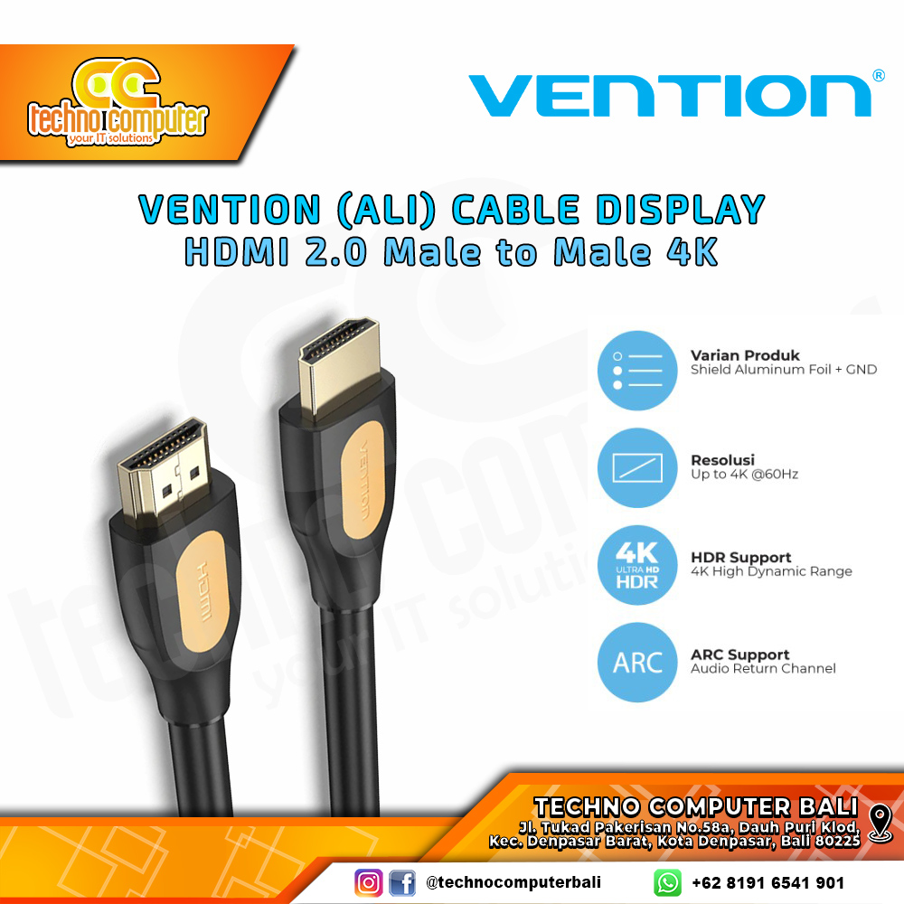 VENTION KABEL DISPLAY - Kabel HDMI - HDMI 2.0 Male to Male Yellow Label - ALI 1.5M