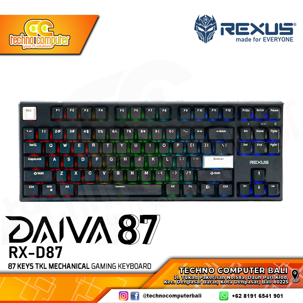 REXUS DAIVA RX-D87 Otemu Black - Mechanical Brown Switch - Gaming Keyboard Wireless