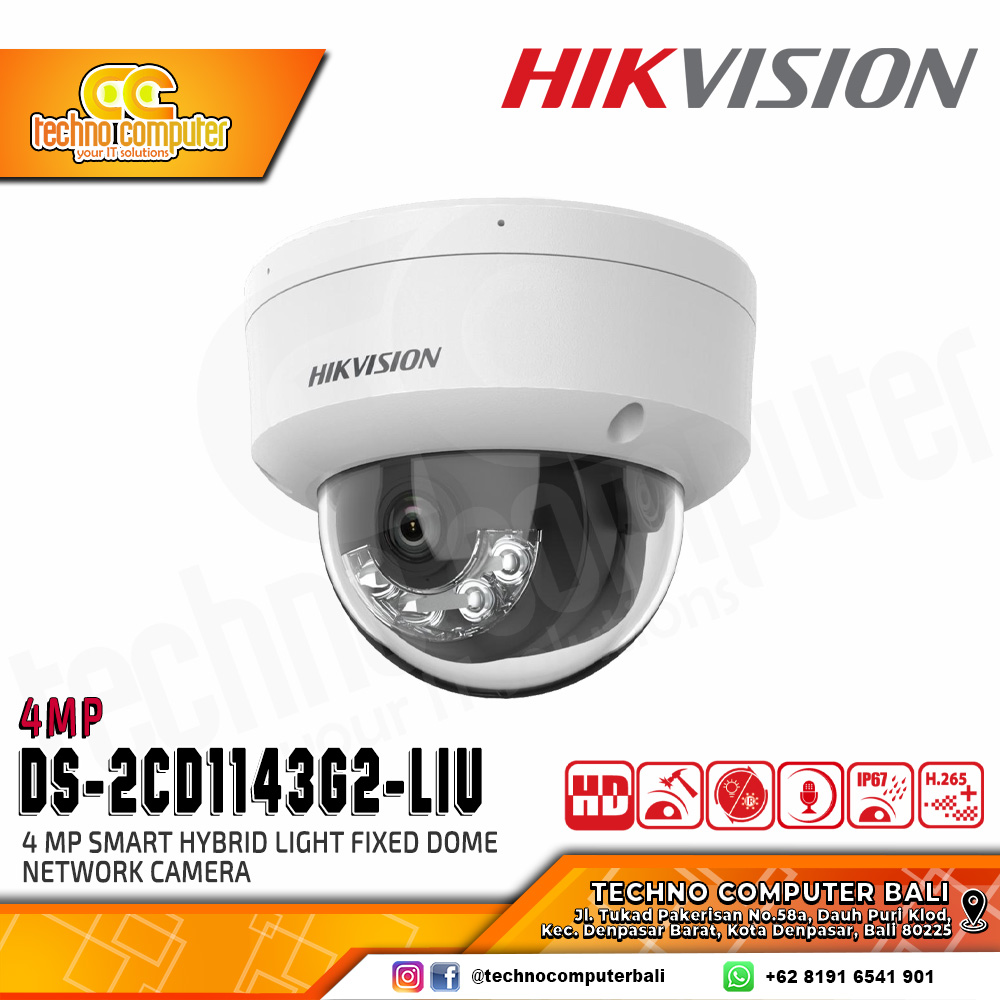 HIKVISION DS-2CD1143G2-LIU 4MP (2.8mm) INDOOR Smart Hybrid Light Fixed Dome Network Camera CCTV