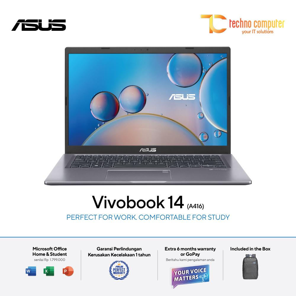 ASUS VivoBook 14 [A416JAO-FHD3201] Core i3-1005G1/RAM 8GB/SSD 256GB/Intel UHD/Win11