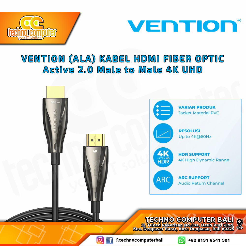 VENTION KABEL DISPLAY - Kabel HDMI - HDMI Fiber Optic Active 2.0 Male to Male 4K UHD Metal - ALA 5M