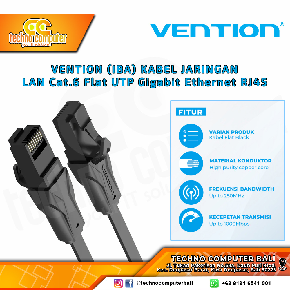 VENTION KABEL JARINGAN - LAN Cat6 Flat UTP Gigabit Ethernet RJ45 - IBA 0.75M