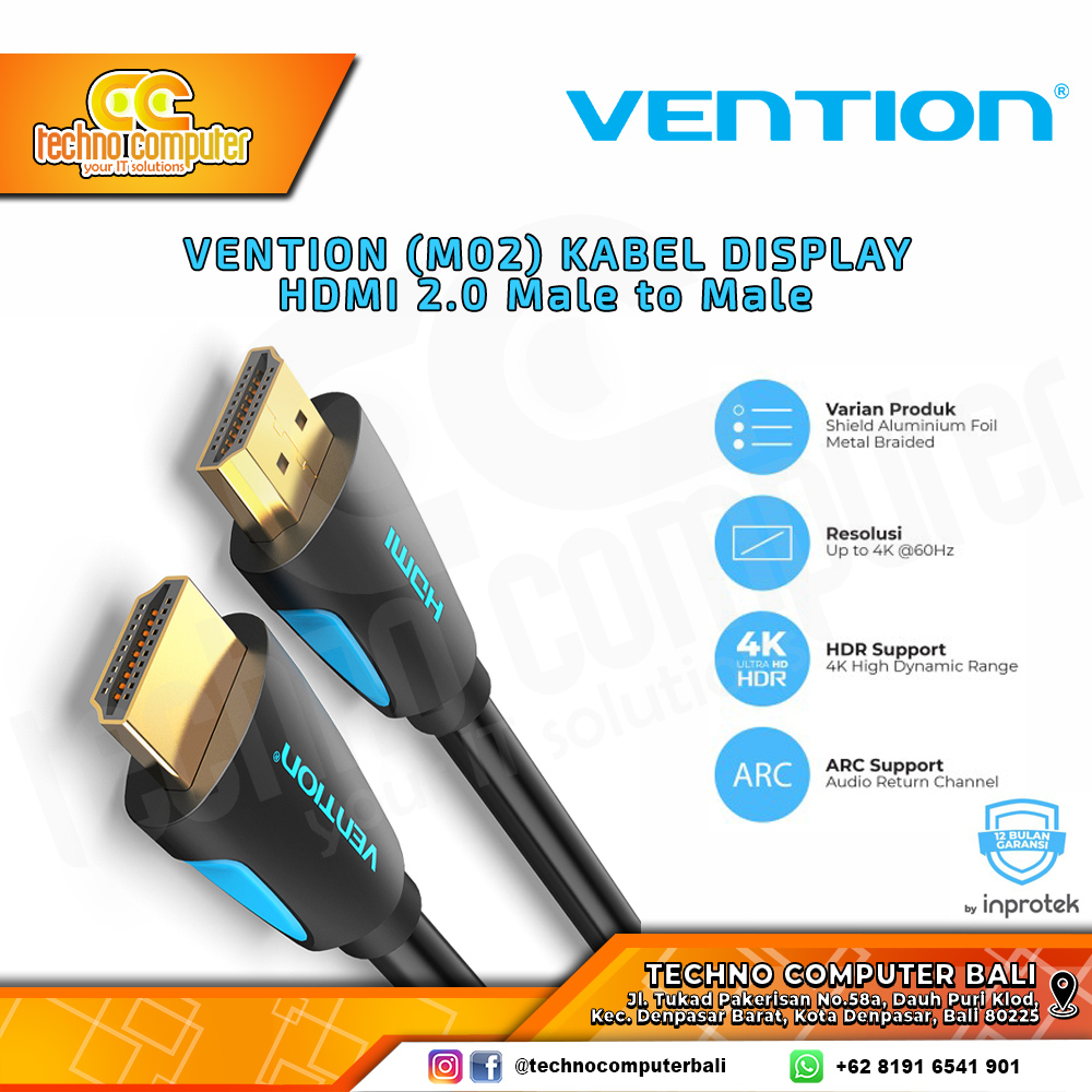 VENTION KABEL DISPLAY - Kabel HDMI - HDMI 2.0b Male to Male Ultra HD 4K - M02 1M