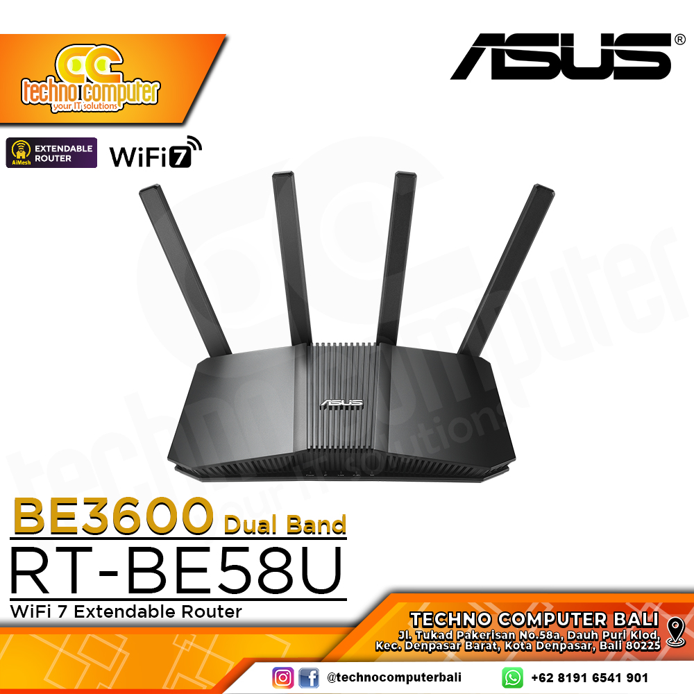 ROUTER ASUS RT-BE58U BE3600 Dual Band WiFi 7 Gigabit Wireless Router with AiMesh