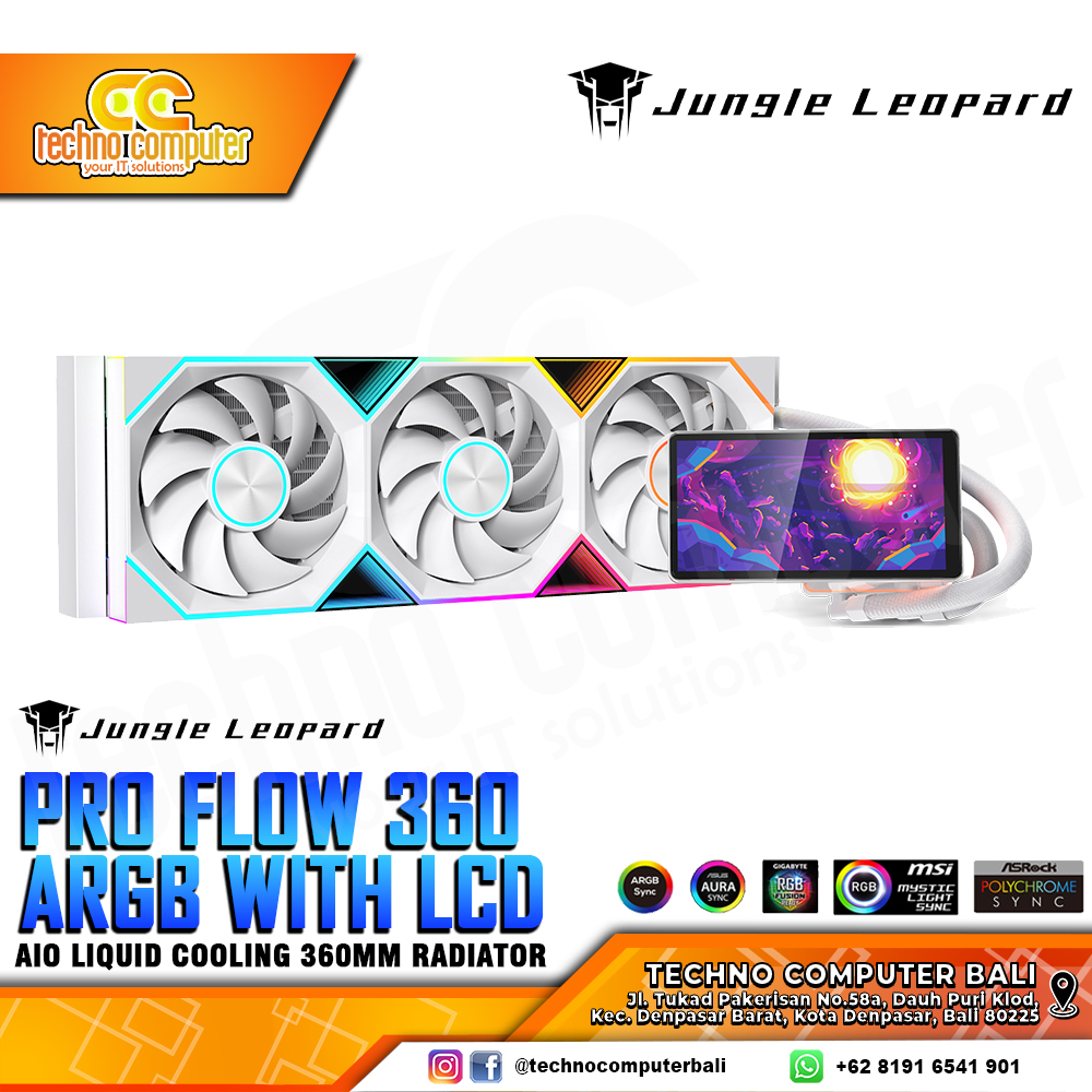 CPU Cooler JUNGLE LEOPARD Pro Flow 360 ARGB White with LCD Display - 360mm AIO Liquid Cooler