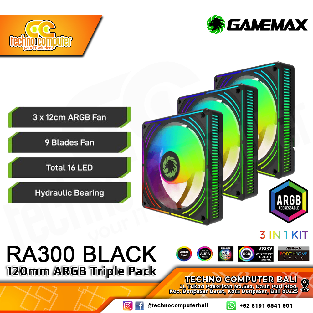 FAN CASING GAMEMAX RA300 Black - 120mm Triple Pack ARGB Fan
