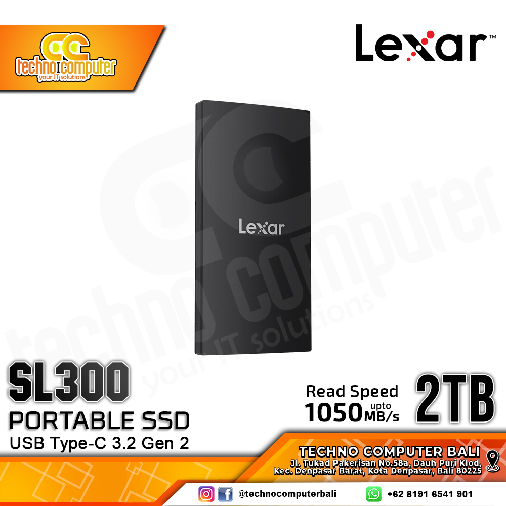 SSD EXTERNAL LEXAR SL300 PORTABLE SSD - Up to 1050MB/s, USB Type-C 3.2 - 2TB