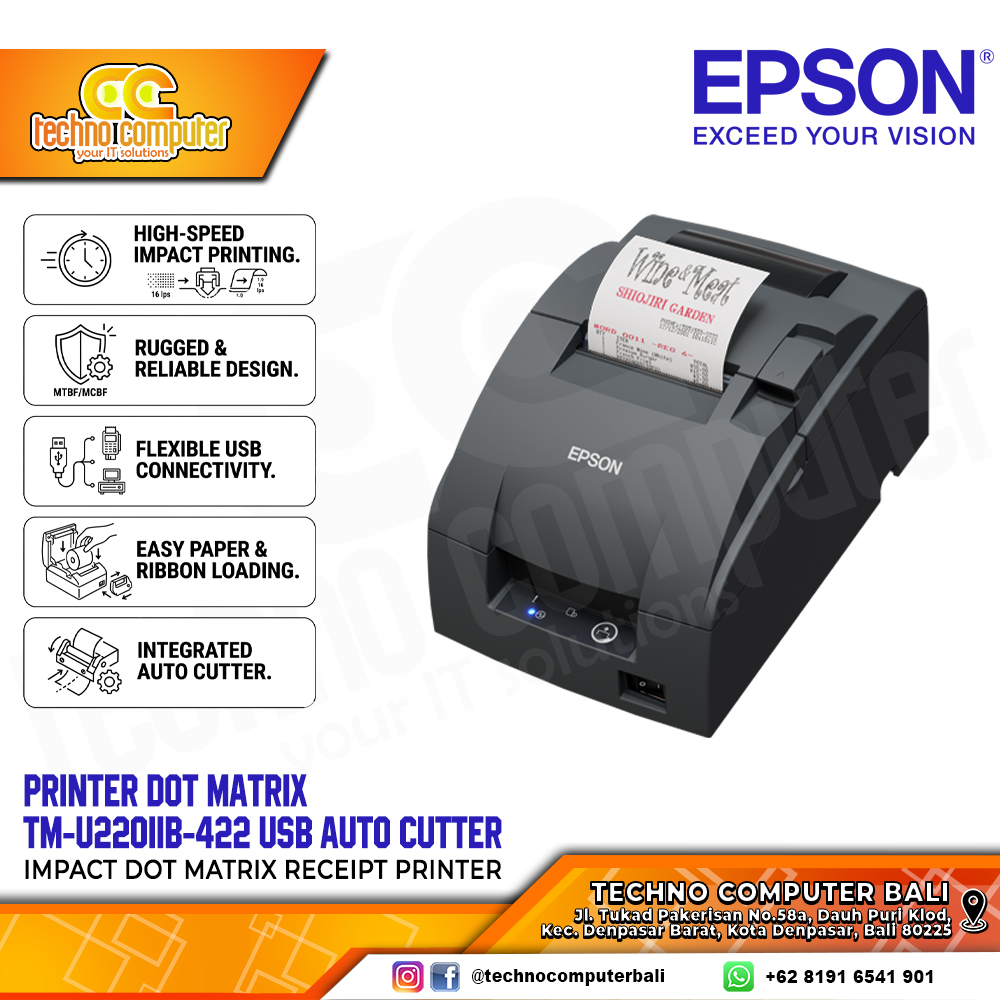 PRINTER KASIR Dot Matrix EPSON TM-U220IIB-422 USB Auto Cutter