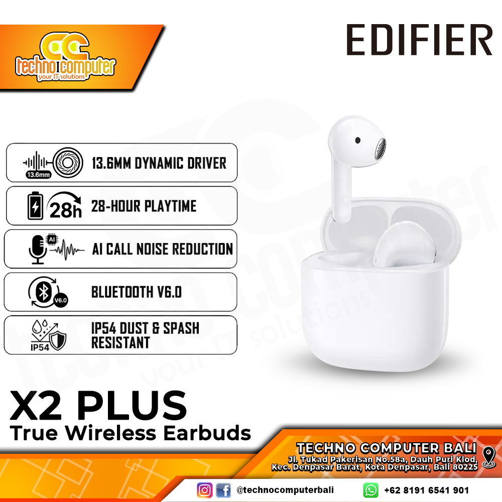 EARPHONE TWS EDIFIER X2 PLUS True Wireless Earbuds White - Wireless Earphone