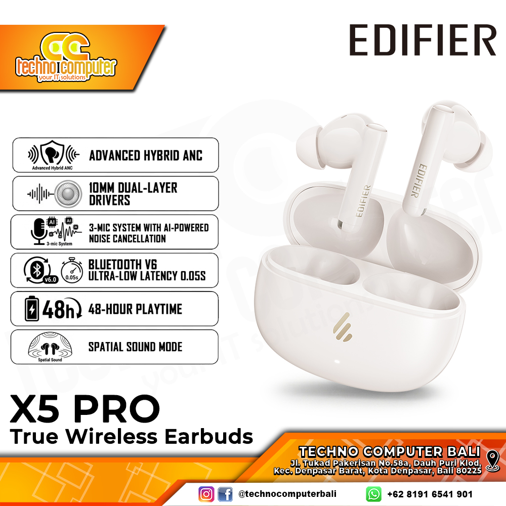 EARPHONE TWS EDIFIER X5 PRO True Wireless Earbuds with ANC Ivory - Wireless Earphone